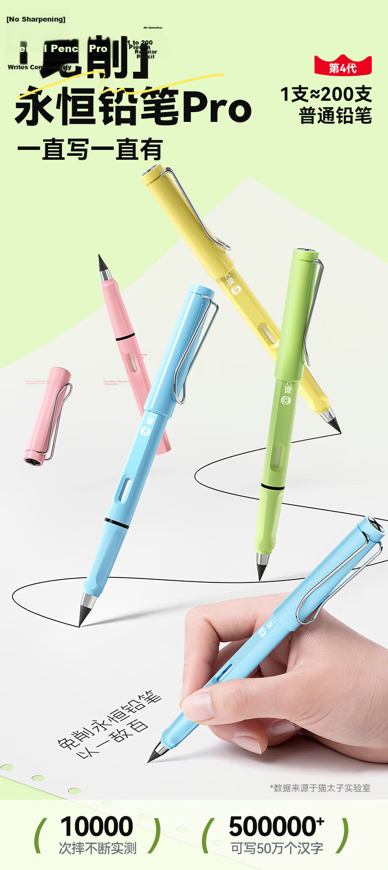 Cat Prince Eternal Mechanical Pencil No-Sharpening Auto Pencil for Elementary Students Handwriting Practice Refillable Lead Kids Kindergarten Beginner Endless Writing Color Pencil Replaceable Tip High 1