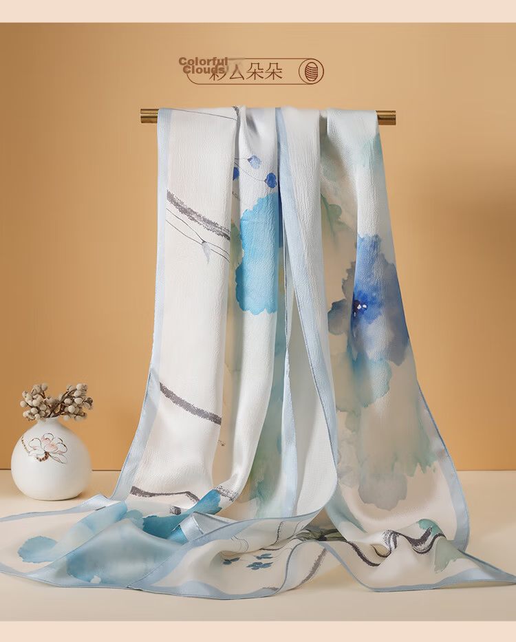 Shanghai Story Women's 100% Mulberry Silk Pearl Satin Scarf Gift Box Autumn Lotus 13
