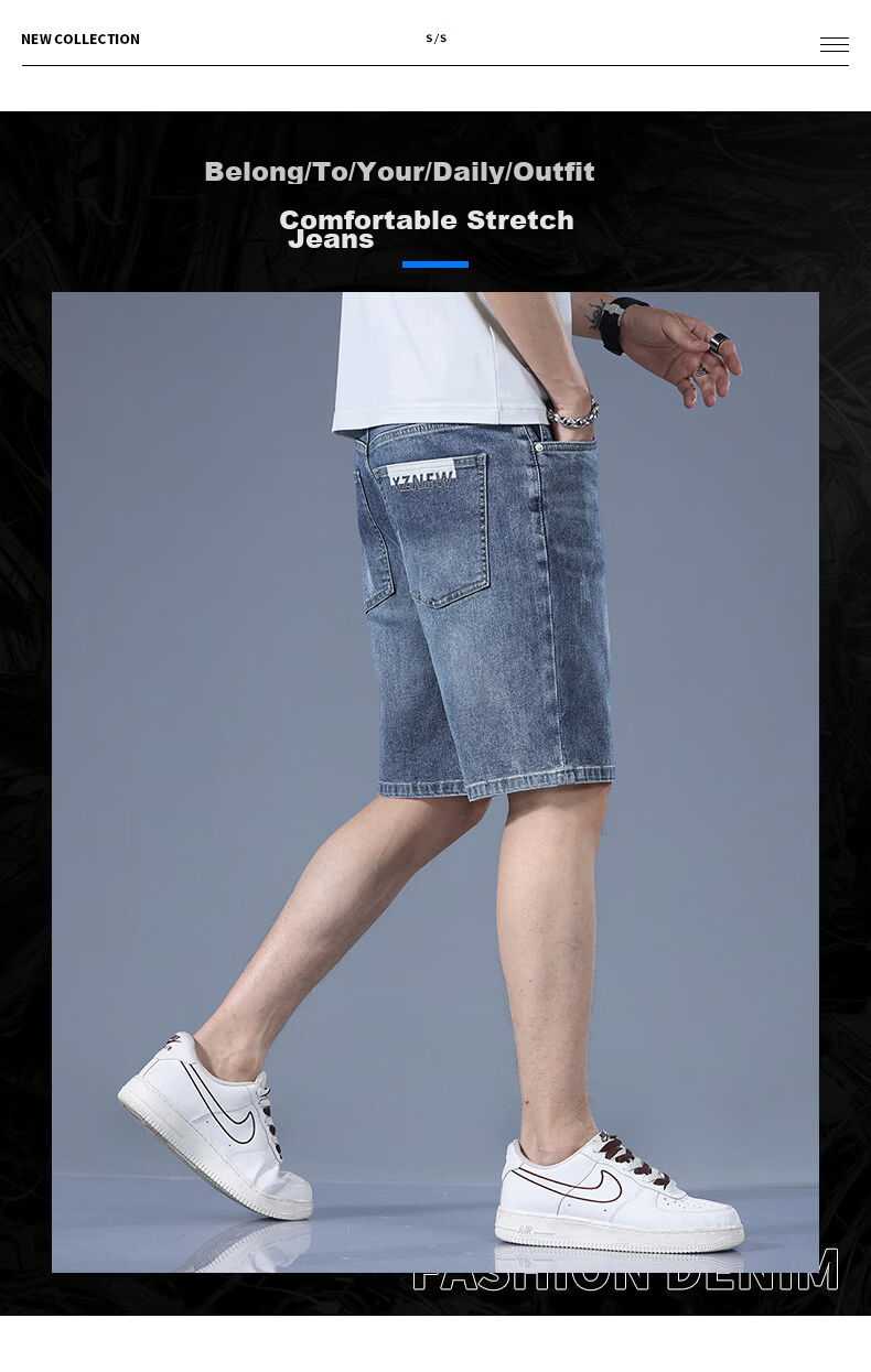 PLAYBOY Men's Denim Shorts 2026 Spring Summer New Elastic Ice Silk Loose Casual Versatile Five-Point Mid-Length Pants 3