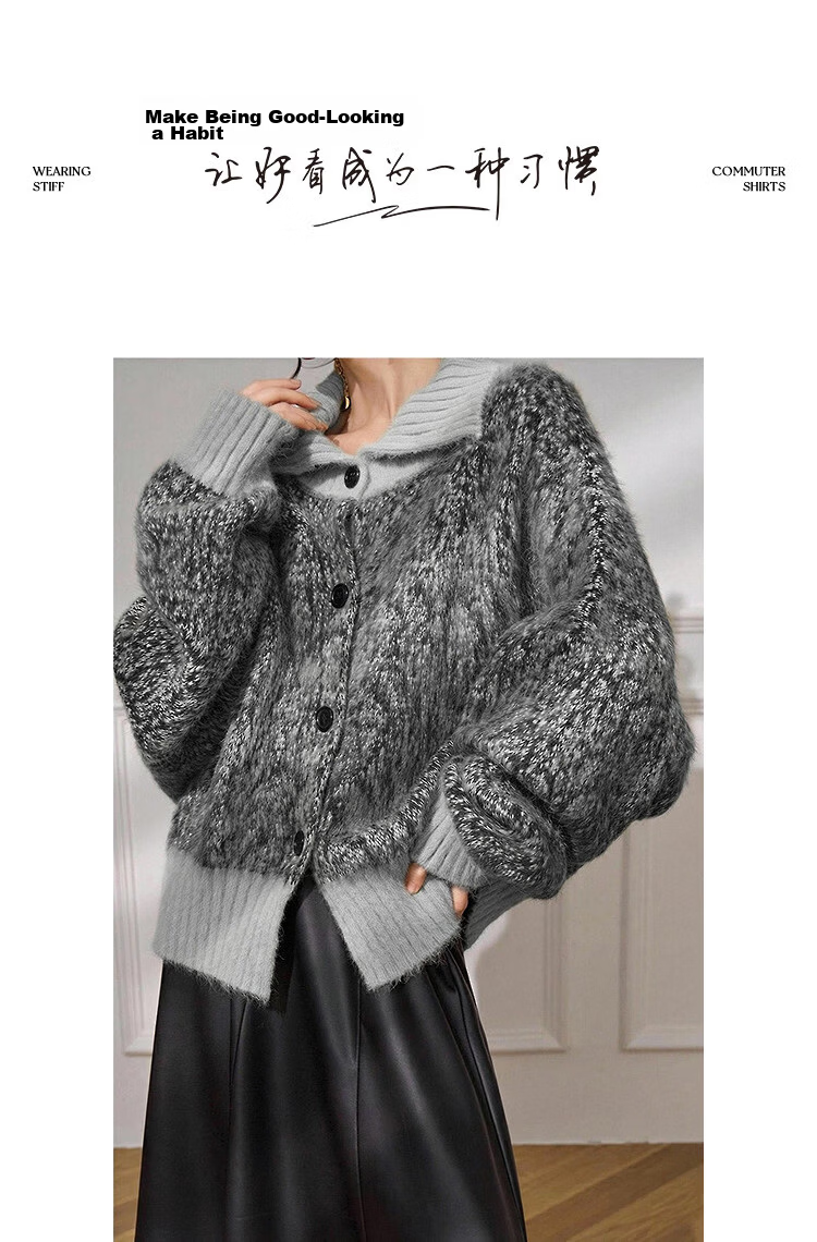Demana Vintage Style Colorblock Lapel Cardigan with Fluffy Wool Winter Cozy Petite Knit Sweater for Women 9