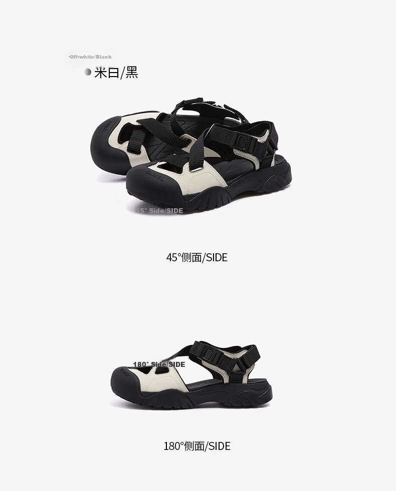 CAMEL Women's Outdoor Sandals Cute Cool Version Colorblock Thick Sole Sandals L25M076016 Off-White/Black Size 35 34