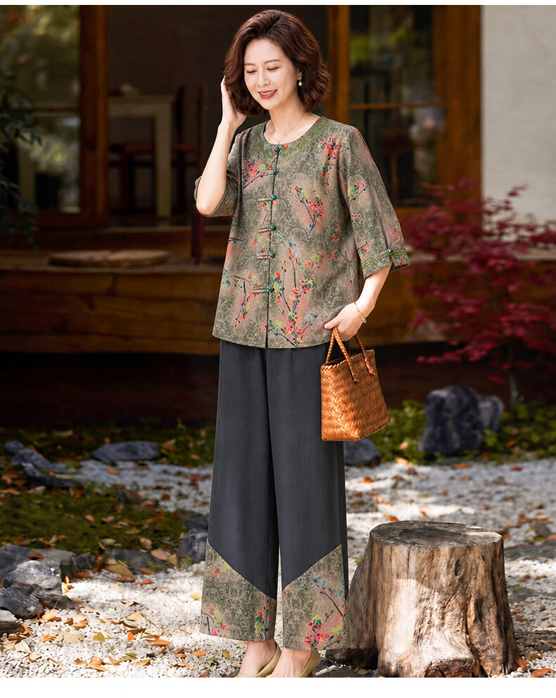 Fengxiao Middle-Aged Women's Summer Set 50-60 Years Elegant Mom Outfit 2026 New Noble Lady Short Sleeve National Style 10