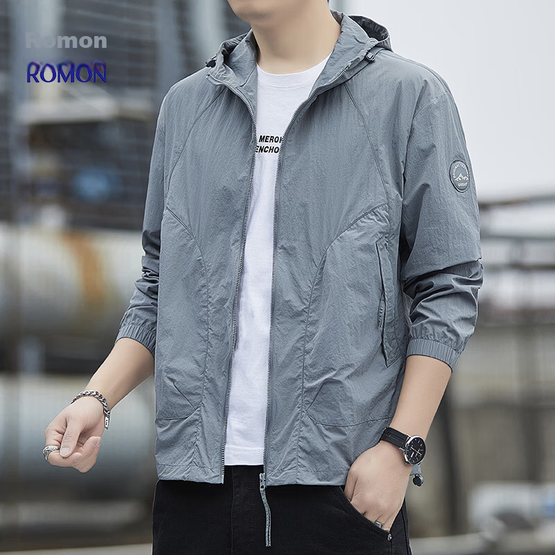 ROMON Men's Summer Ice Silk Sunscreen Jacket Outdoor Breathable Fishing Coat Dark Gray 2681 M