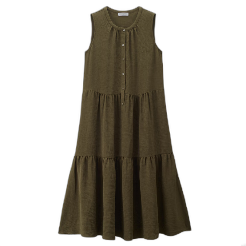 Giordano Women's Loose Sleeveless Dress Wrinkled Texture Crushed Pleated Round Neck Tank Dress 13466265