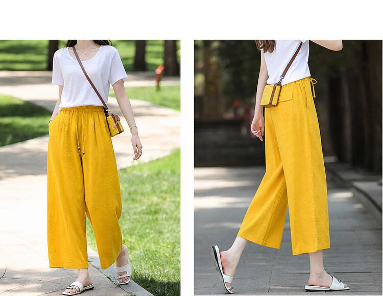 Demana [100 Lyocell] Summer Lightweight Nine-Point Tapered Beaded Drawstring Elastic Waist Petite Women's Casual Pants 11