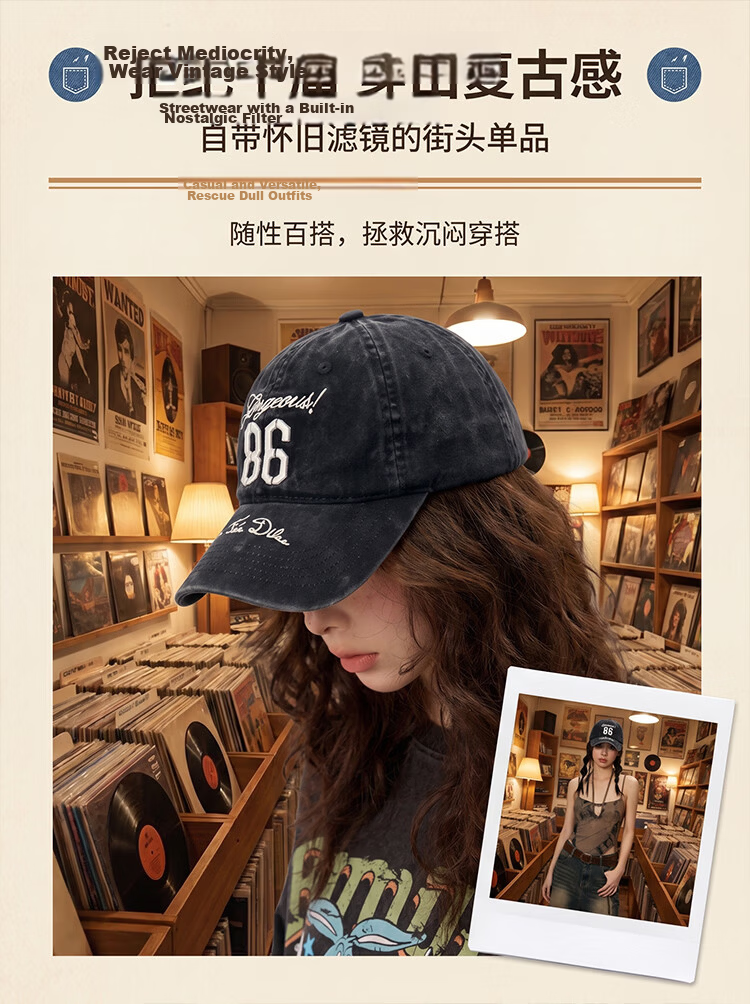 MMOPTOP Heavy-Duty Washed Blue Combed Cotton Embroidered Letter Baseball Cap Versatile Face-Slimming Sunshade Visor Hat 1