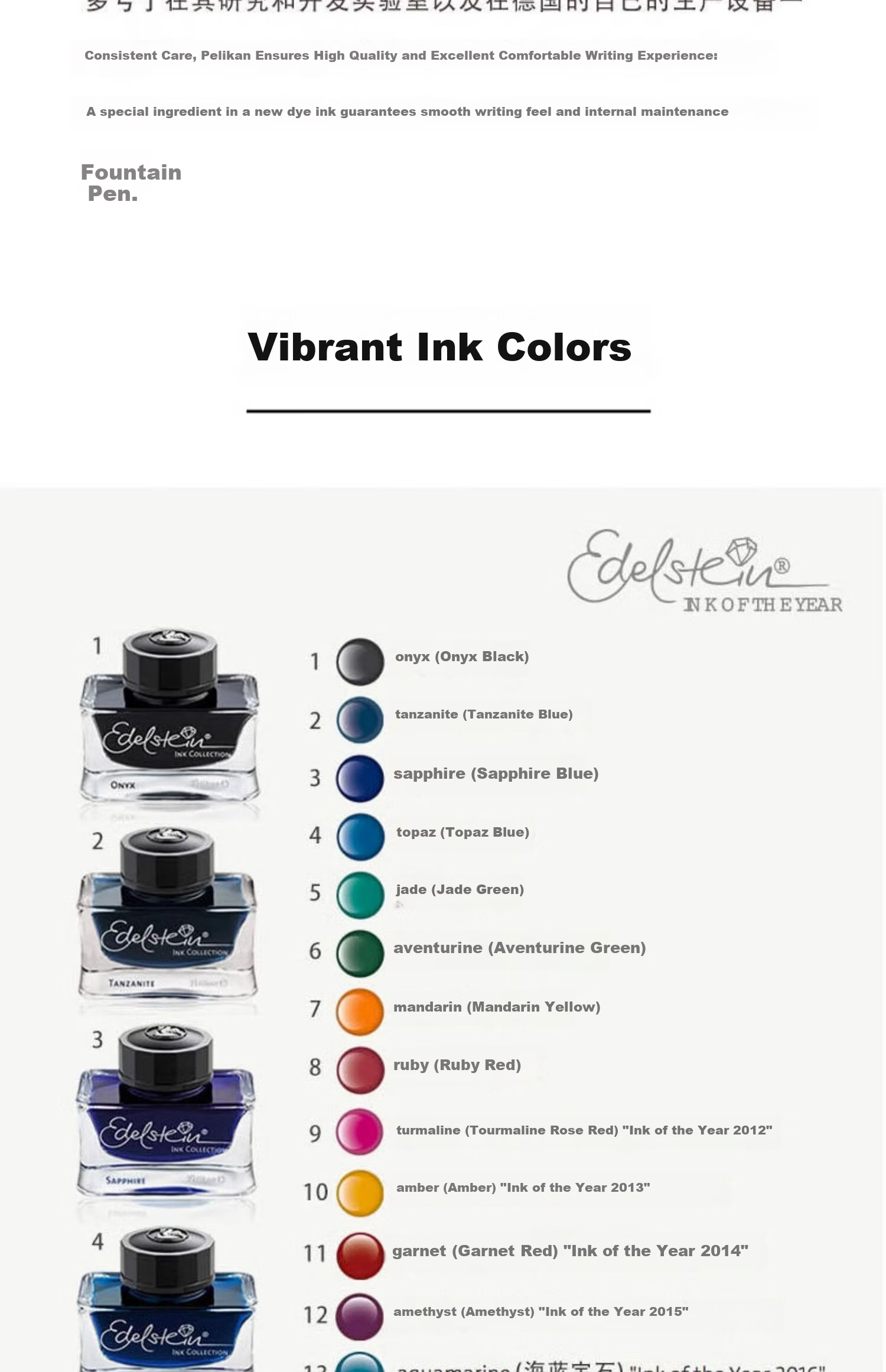 Pelikan Edelstein Ink 50ml Large Bottle Natural Mineral Non-Carbon Fountain Pen Ink Agate Black 16