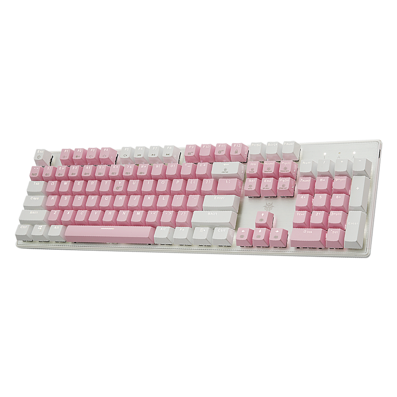 Hyeku GK715 Wired Backlit Mechanical Keyboard, 104-Key Full-Size Gaming Keyboard, PUBG Full-Key Anti-Ghosting Hot-Swappable, Kaiva BOX Switch Pink And White, White Switch