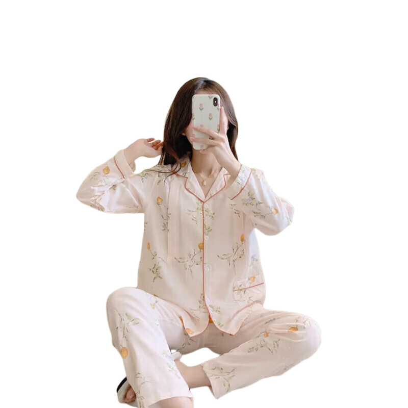 Aibaoshi Maternity Wear, Pure Cotton Gauze, Spring And Summer, Nursing Clothes for Pregnant Women, Breastfeeding Nightwear, Loungewear, Size M, Lemon M347