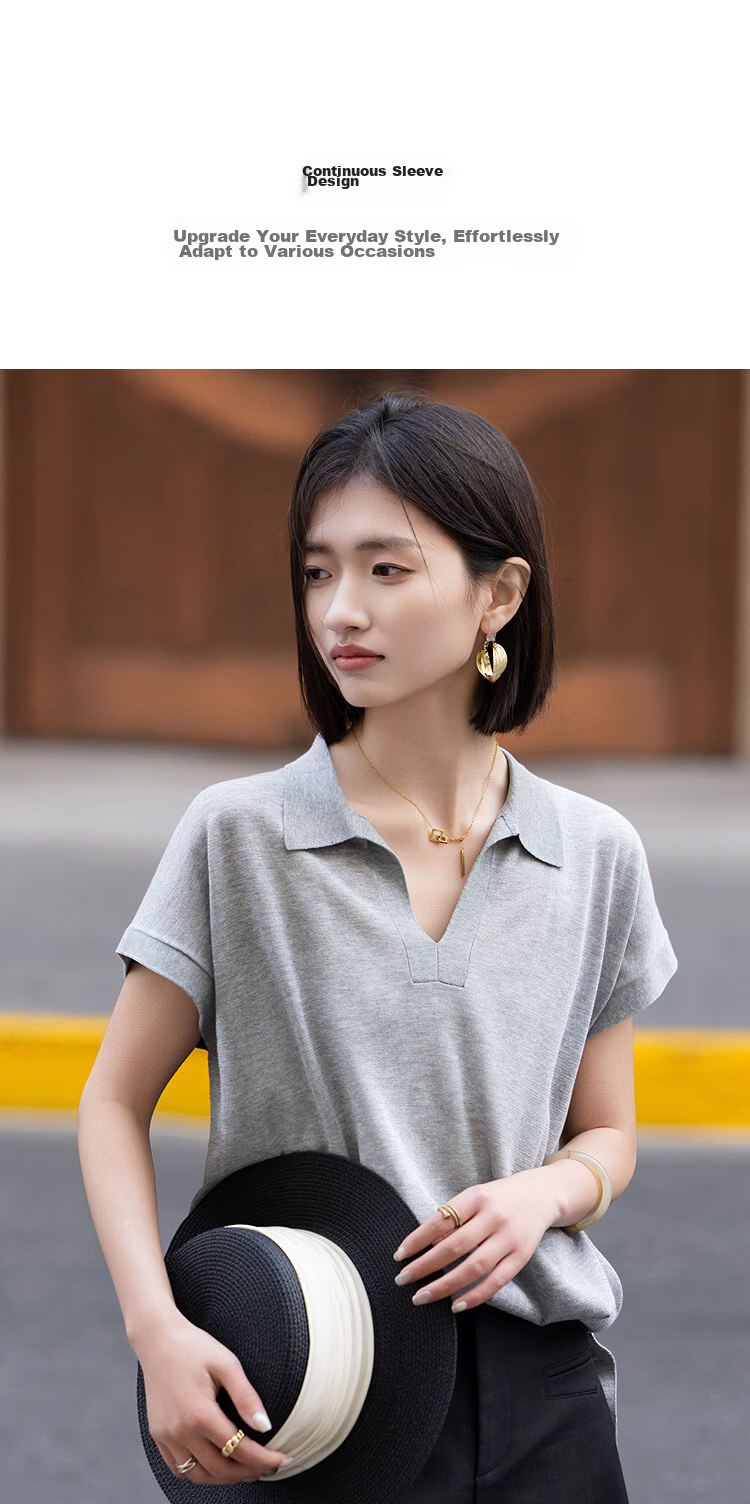 Demana [Breathable Tencel] Summer Lightweight Office Polo Collar Loose Slimming Concealing Knit Sweater for Women Premium Feel 7