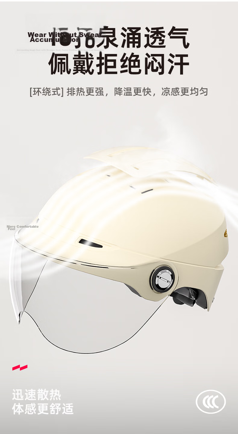 YUANBANG Helmet Electric Vehicle 3C Certified New National Standard Class A Electric Motorcycle Half Helmet Unisex Summer Breathable Safety Helmet Four Seasons Universal Off-White with Ventilation Len 10