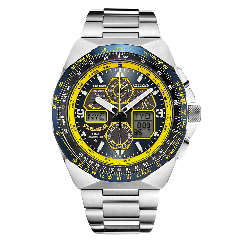 CITIZEN Watch for Men, Japanese And Korean Style, Blue Angel Eco-Drive, Date Display, Steel Strap, Fashionable Gift for Boyfriend, JY8125-54L