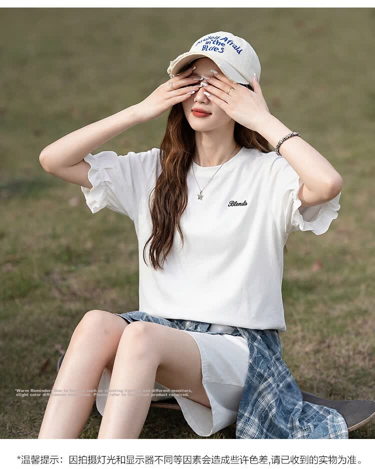 TonLion 2026 Summer New Women's Short Sleeve T-Shirt Sweet Cute Style White Puff Sleeve French Design 6