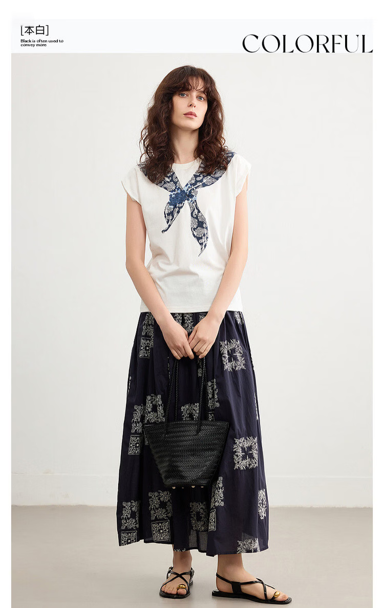 Demana [Cooling Black Technology Sorona] Summer Vintage Floral Bow Tie Round Neck Short Sleeve Loose Women's T-Shirt 3