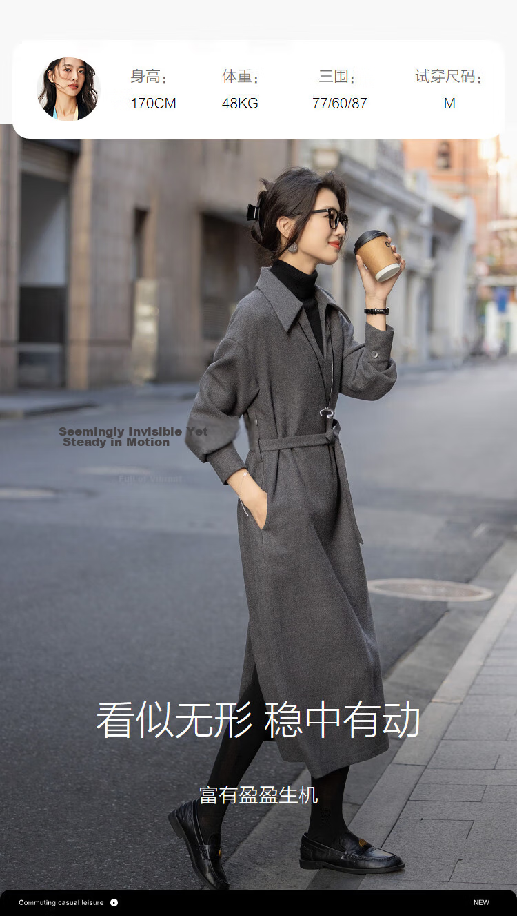 Demana [French Luxury Style] Winter Urban V-Neck Thick Textured Wool Belted A-Line Women's Dress 9