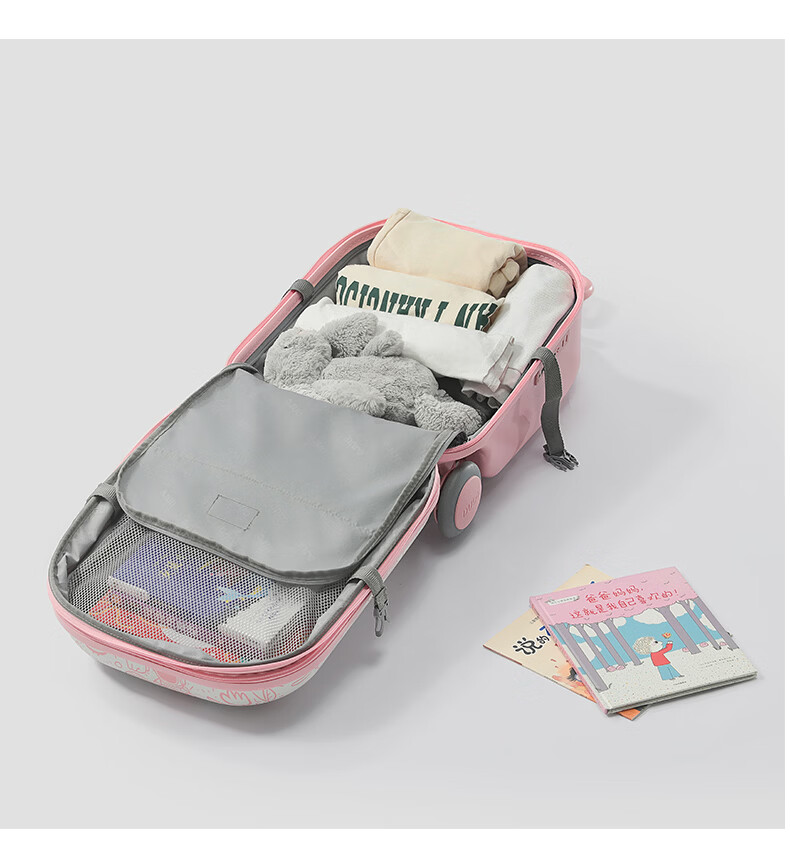 DULA Kids Luggage PC Travel Suitcase Ride-On Carry-On Trolley with Fence Peach Pink 20 Inch 30