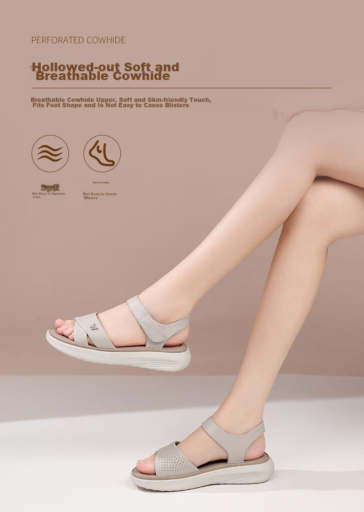 Red Dragonfly Women's Soft Sole Velcro Wear-Resistant Sandals Lightweight Non-Slip Flat Mom Shoes WTK265752 Off-White Size 37 4