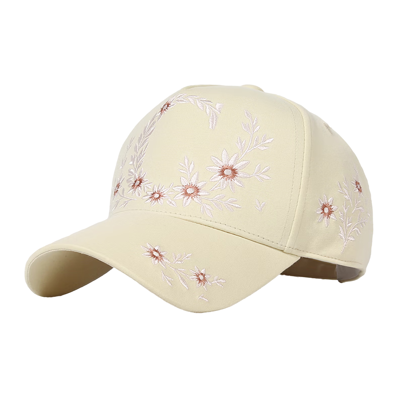 CACUSS Women's Summer Vintage Fresh Small Face Baseball Cap Embroidered Sun Hat High Top Cap Soft Beige