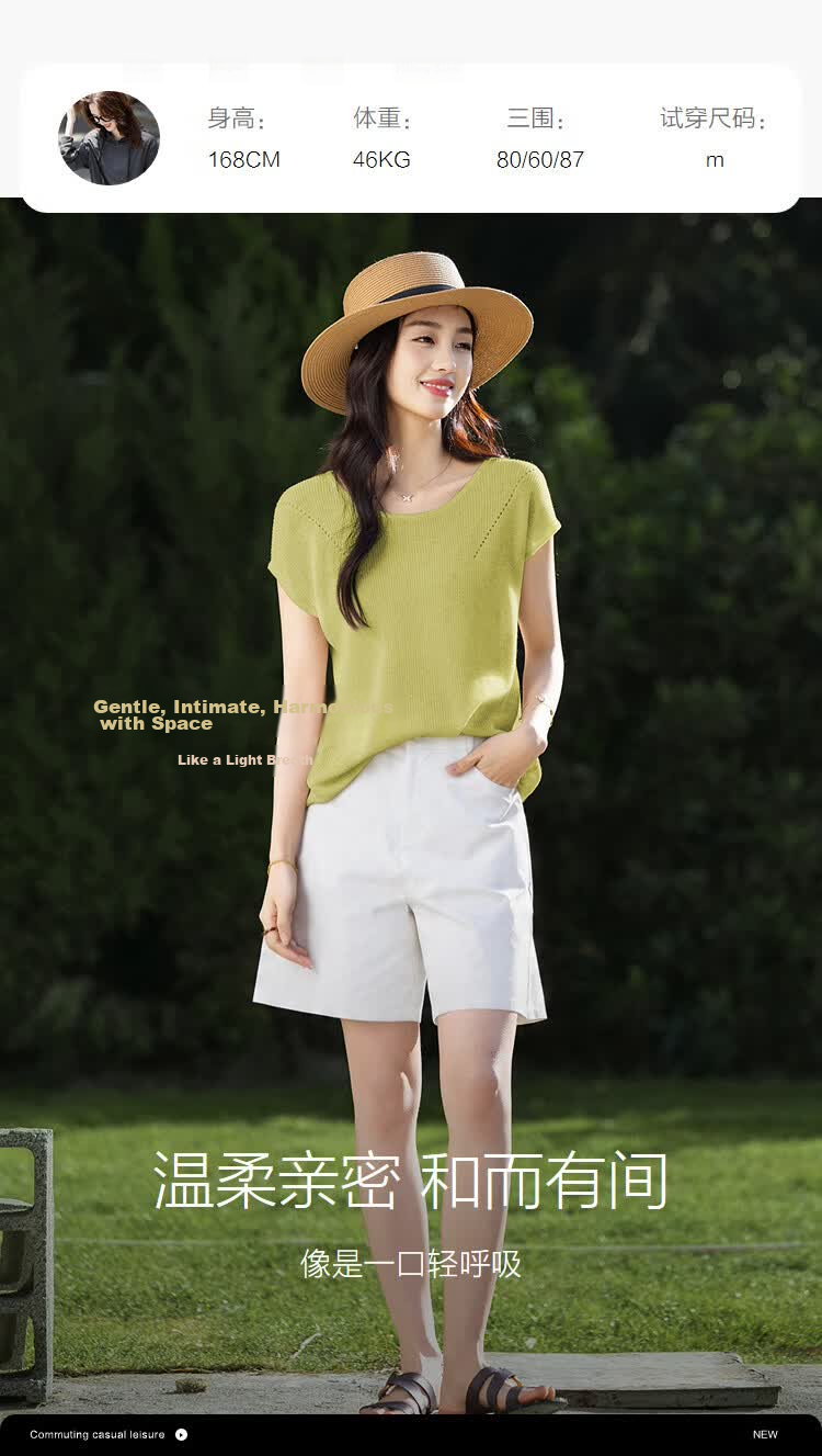 Demana [With Linen Lyocell] Summer Minimalist Round Neck Raglan Short Sleeve Buttoned Slim Knit Top for Women Premium Feel 19