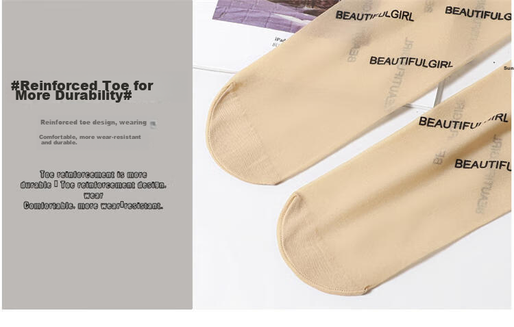 LangSha Women's Stockings 2-Pack Letter Print Black Ultra-Thin Seamless Cuttable Patterned Pantyhose Summer Anti-Snag Long Socks 19