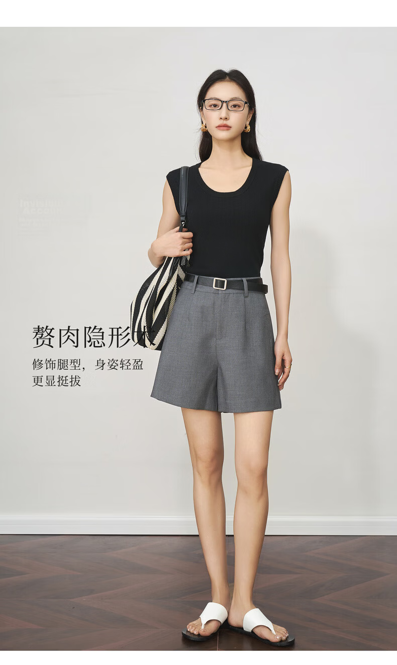 Olrain Eurielle Gray Blazer Shorts Women's Summer High Waist Korean Style Petite Hot Wind Pants Gray XL 8