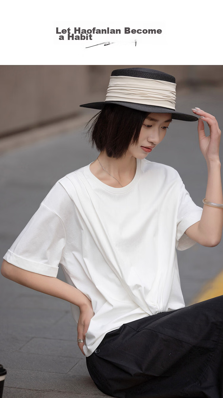 Demana [Cool Sorona] Summer Anti-Stick Cross Twist Loose Slim Fit Petite T-Shirt for Women Premium Feel 1