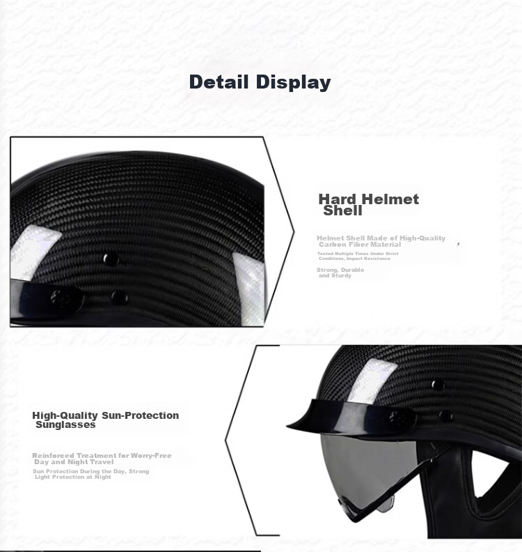 V True Carbon Fiber Helmet Unisex Cruiser Motorcycle Half Helmet Summer Ultra-Light Riding Motorbike Retro Helmet 3C Certified [12K Matte Black] [XXL Size] 9