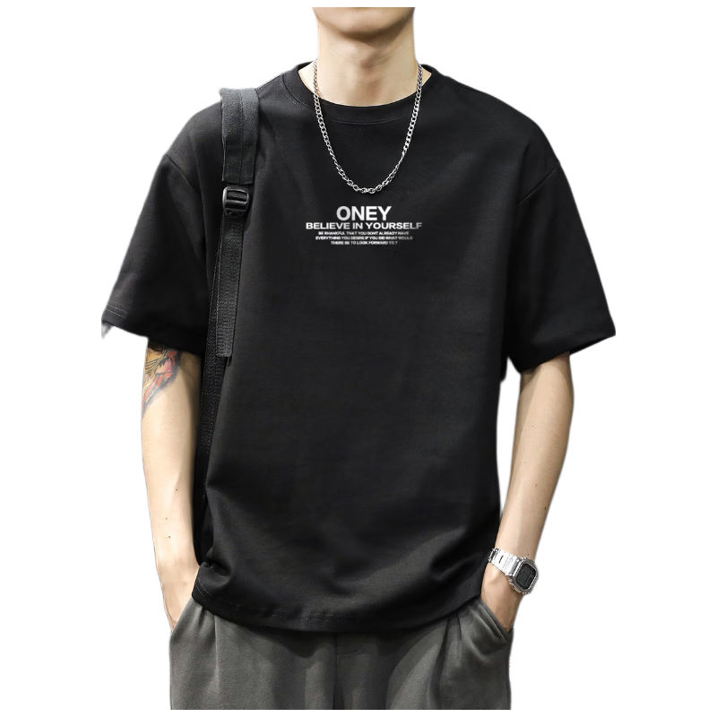 TonLion 2026 Summer New Men's Short Sleeve T-Shirt Front Print Loose Fit Crew Neck Casual Base Layer Top