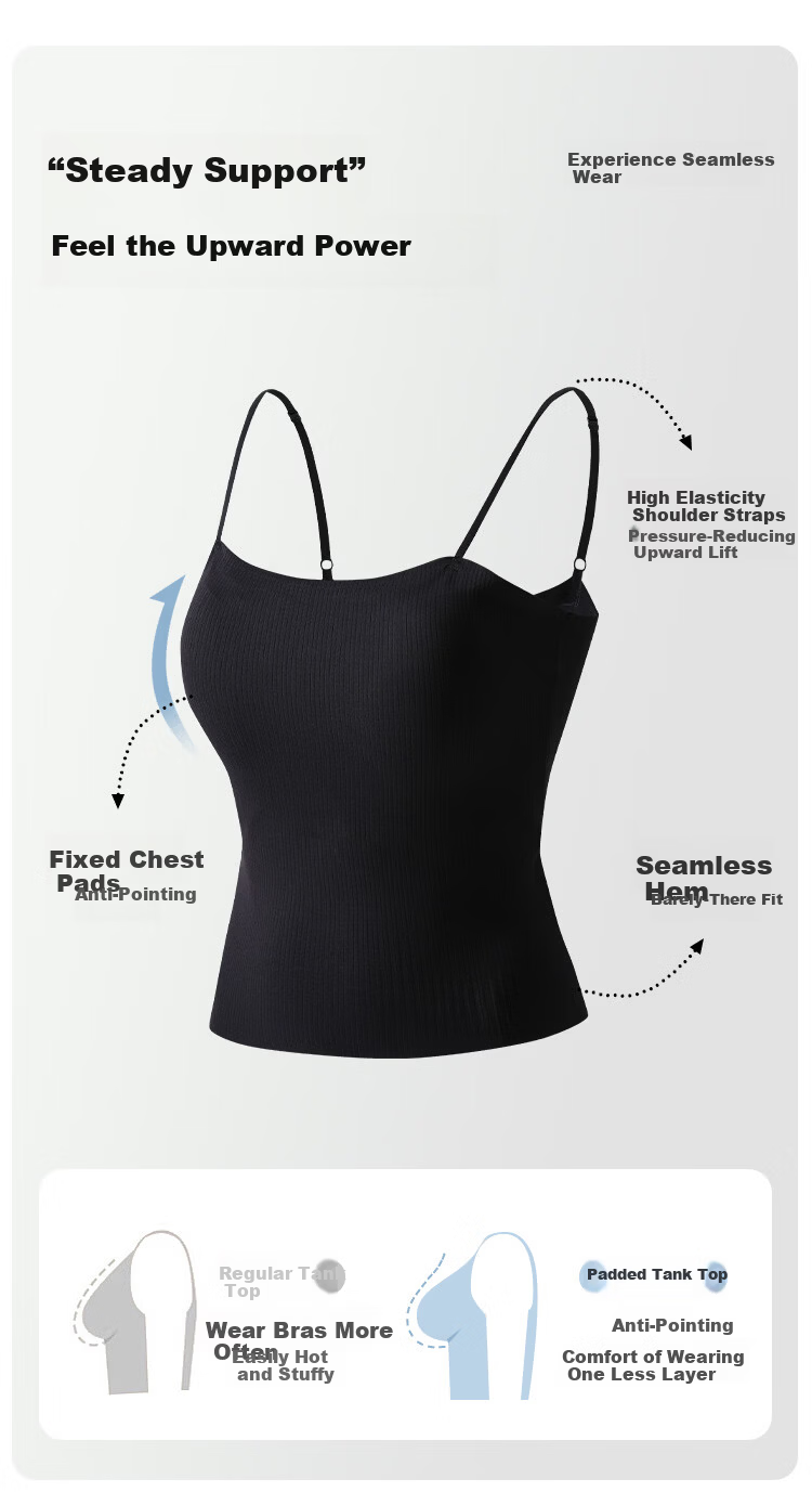Tingmei Women's One-Piece Camisole Vest with Built-in Bra Pads, Bra-Free Wear, Beautiful Back, Innerwear and Outerwear Base Layer 2
