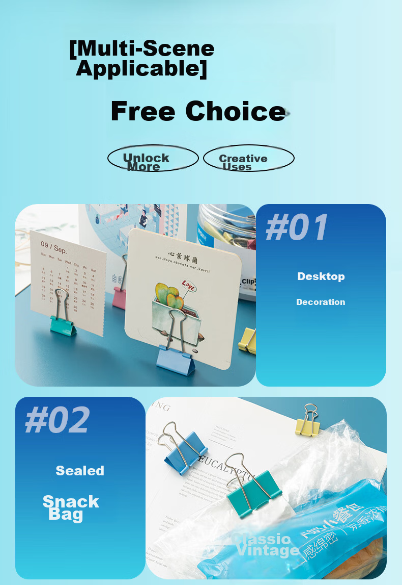 M&G Stationery No.1 50mm 8-Pack Square Box Colored Metal Paper Clips Economical Office Supplies Tail Clips ABS916PL 16