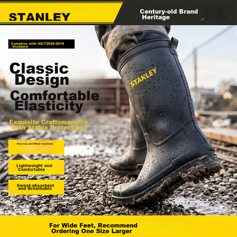 STANLEY Men's High-Cut Rain Boots Non-Slip Wear-Resistant Waterproof Lightweight Comfortable Breathable Fashion High-Cut Rain Boots Size 40