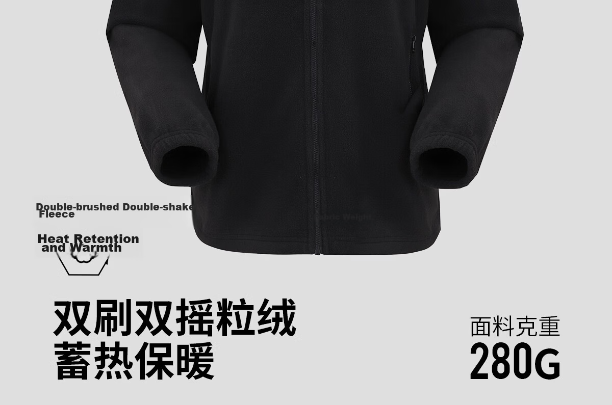 CAMEL Women's Stand Collar Fleece Jacket Double-Sided Plush Warm Anti-Static Hiking Windproof Polar Fleece Coat Men's 6