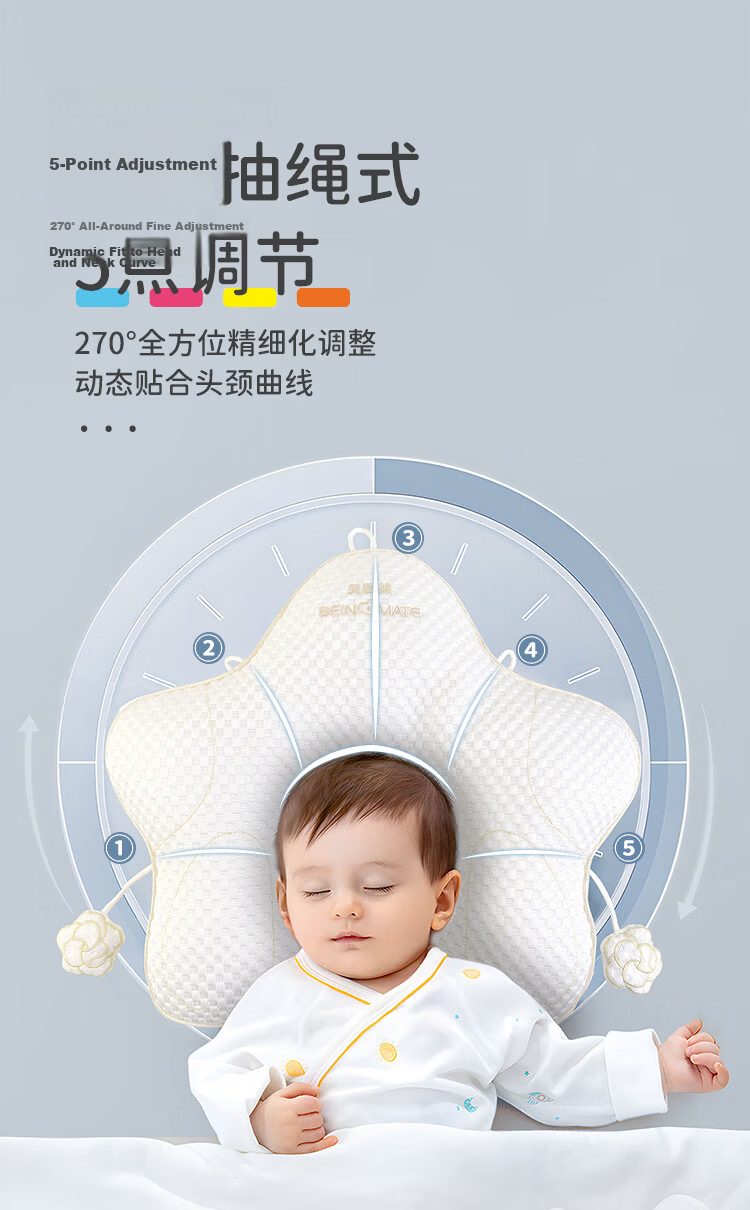 Beingmate Baby Shaping Pillow for 0-6-12 Months Newborn Head Correction Neck Support Pillow Small Infant Sleep Pillow 3
