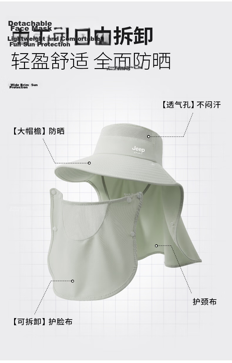 JEEP SPIRIT Women's Sun Protection Hat UV Resistant Wide Brim with Face Shield 2026 New Model YF2560 Off-White 5