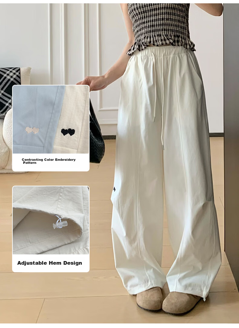Langsha Women's Wide-Leg Pants Spring Summer Thin High-Waist Slim Cotton Feel Dual-Wear Quick-Dry Straight Loose Sports Casual Trousers 4