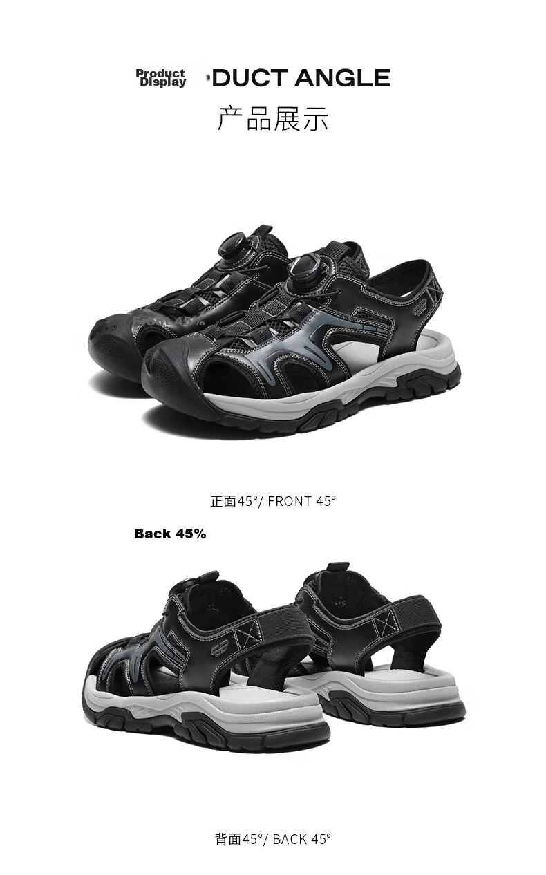 Belle Hollow Breathable Casual Sandals for Men, Summer New Rotary Buckle Outdoor Beach Shoes A2396BL6, Obsidian Black, Size 43 12