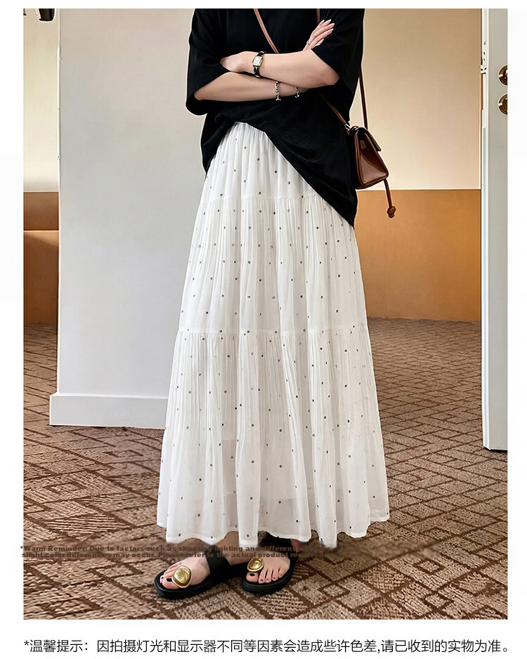 TonLion 2026 Spring Summer Women's Pleated Polka Dot Midi Skirt Gentle Fashion Half Skirt Korean Simple Casual Mid-Length Skirt 5