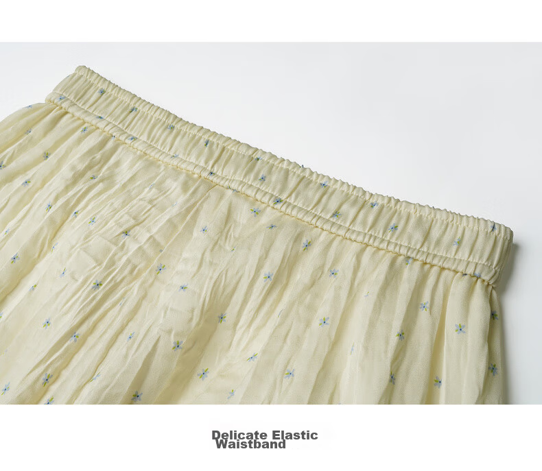 Olrain Yellow Polka Dot Pleated A-Line Skirt Women's Summer High Waist Mid-Length Skirt Yellow S 22