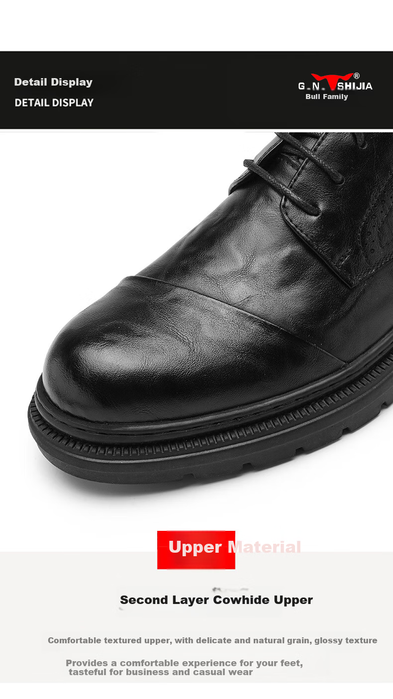 Bull Family New Men's Leather Shoes Business Casual British Style Spring Autumn Groom Wedding Formal Shoes 8
