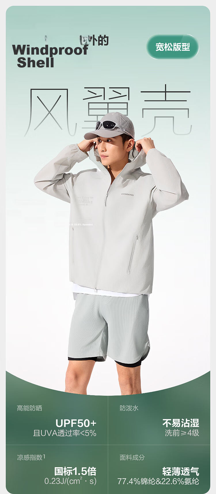 BOSIDENG Summer National Standard Original Yarn Sun Protection Jacket Men's UPF100+ UV Protection Hooded Sports Travel Coat 1