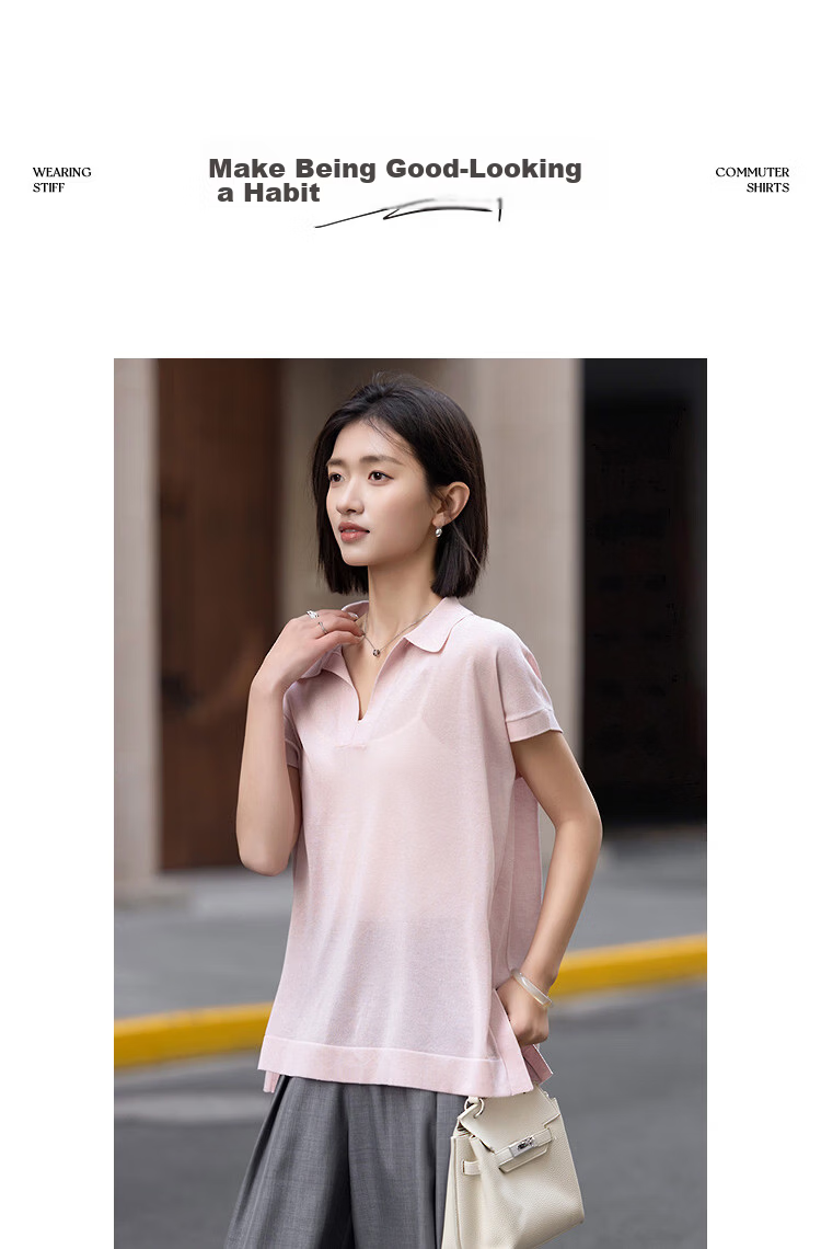 Demana [Breathable Tencel] Summer Lightweight Office Polo Collar Loose Slimming Concealing Knit Sweater for Women Premium Feel 13