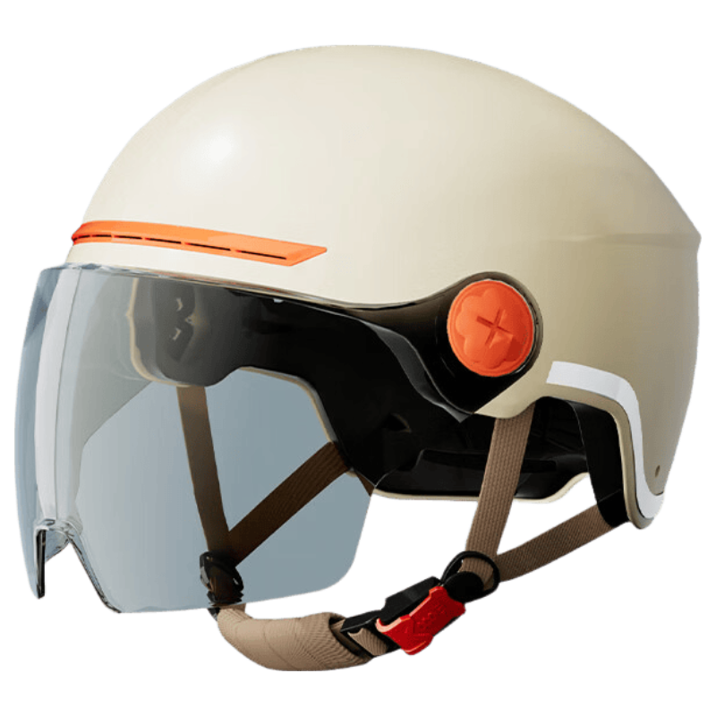 Phoenix New National Standard 3C Certified Electric Vehicle Helmet Four-Season Universal Electric Bicycle Motorcycle Safety Helmet Half Helmet Apricot + Long Tea