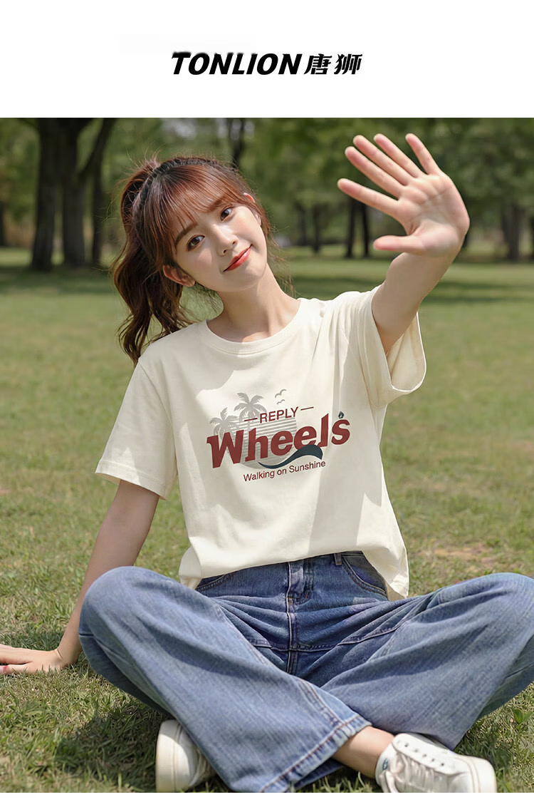 TonLion 2026 Summer New Women's Short Sleeve T-Shirt American Casual Vintage Loose Fit Unique Design Top 2