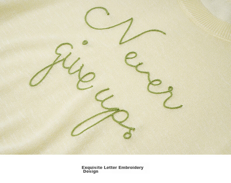 Olrain Eurielle Summer New Women's Lazy Bamboo Slub Yarn Knit Loose Versatile Thin Pullover Light Yellow M 24