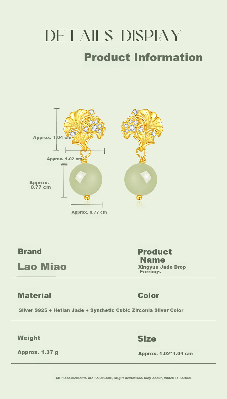 Lao Miao Hetian Jade Earrings Studs Luxury Fashion Jewelry Valentine's Day Birthday Gift for Women Girlfriend Wife 11