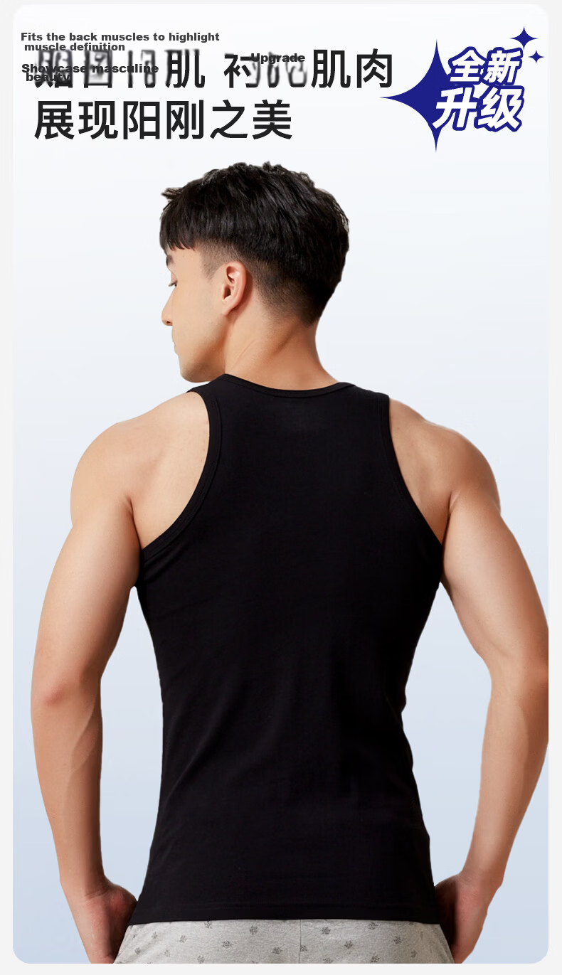 Seven Wolves [Upgraded Version] Pure Cotton Men's Vest Summer 7A Antibacterial Sweat-Absorbing Breathable Sports Fitness Soft Comfortable 2-Pack 8