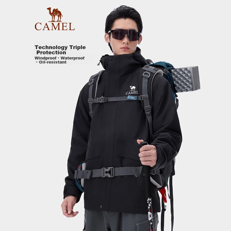 CAMEL Women's 3-in-1 Fleece Detachable Outdoor Softshell Jacket Windproof Waterproof Hiking Mountaineering Coat for Men