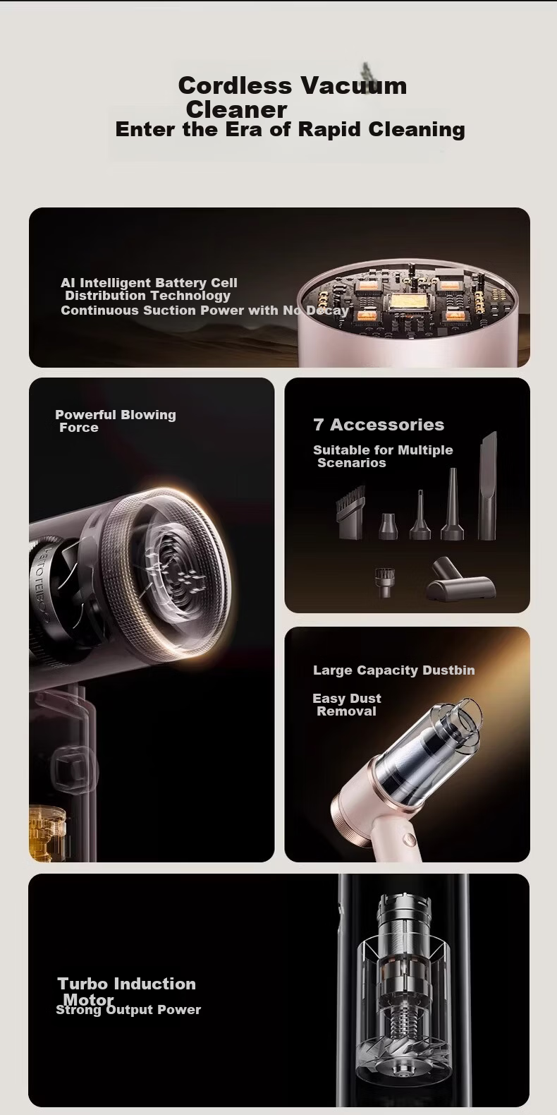 HELLOLEIBOO Car Vacuum Cleaner Wireless Handheld Rechargeable Dual-Use High-Power Strong Suction 2026 New Model 3