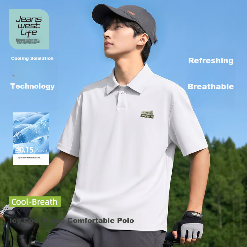 JEANSWEST LIFE Men's Summer Waffle Short Sleeve Polo Shirt Loose Fit Drop Shoulder Slim Fit Father's Day Gift 17