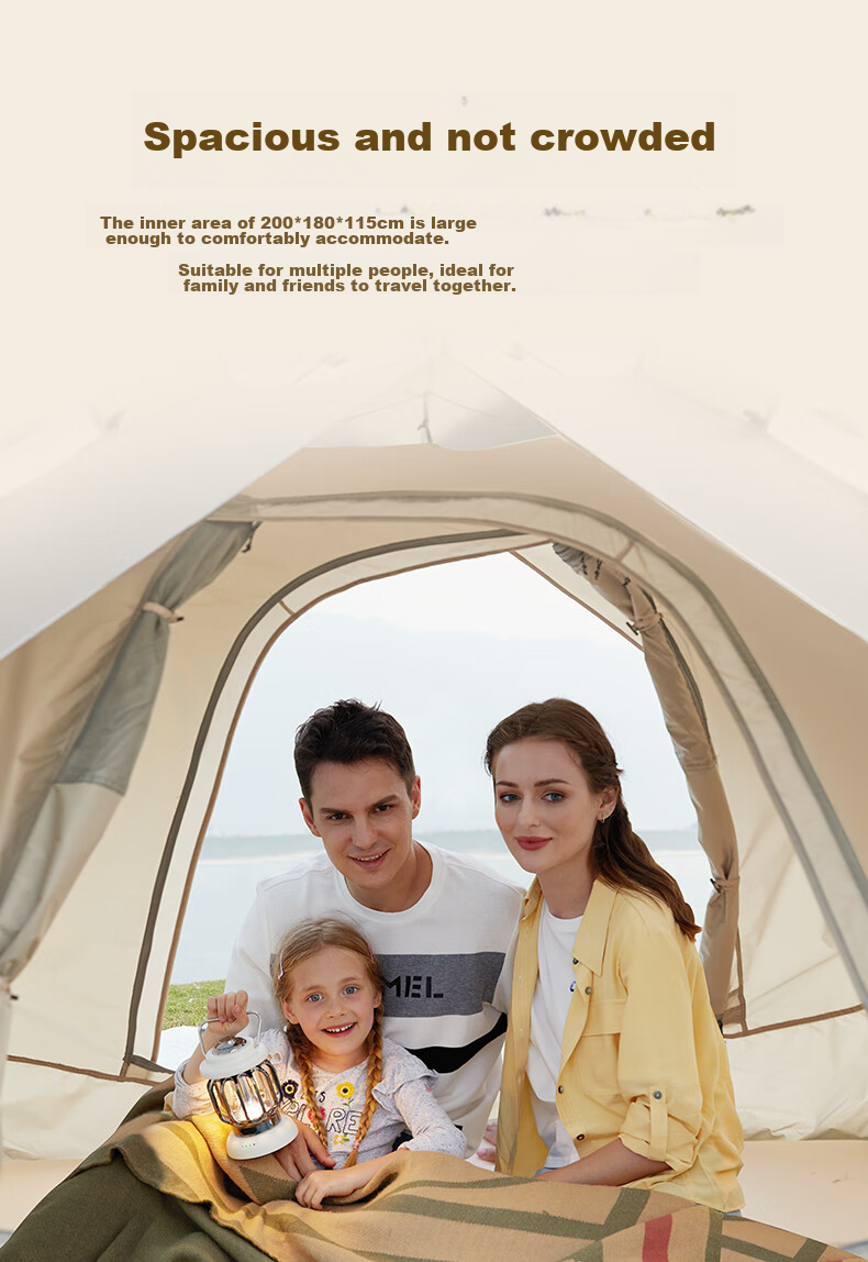 CAMEL Outdoor Tent, Portable Silver-Coated, Automatic Quick-Open, Sun Protection, Rain Protection, Camping Equipment, A1S3NA111-2, Sand Gold 4
